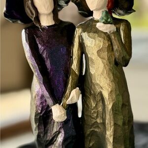 Elegant Witch Duo Figurine in Purple and Gold holding Toad